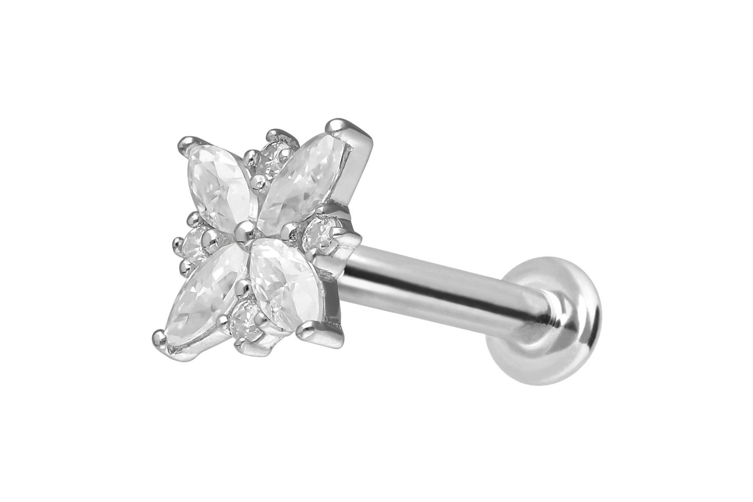14 Karat Gold Labret Piercing mit Innengewinde MOISSANIT-BLUME